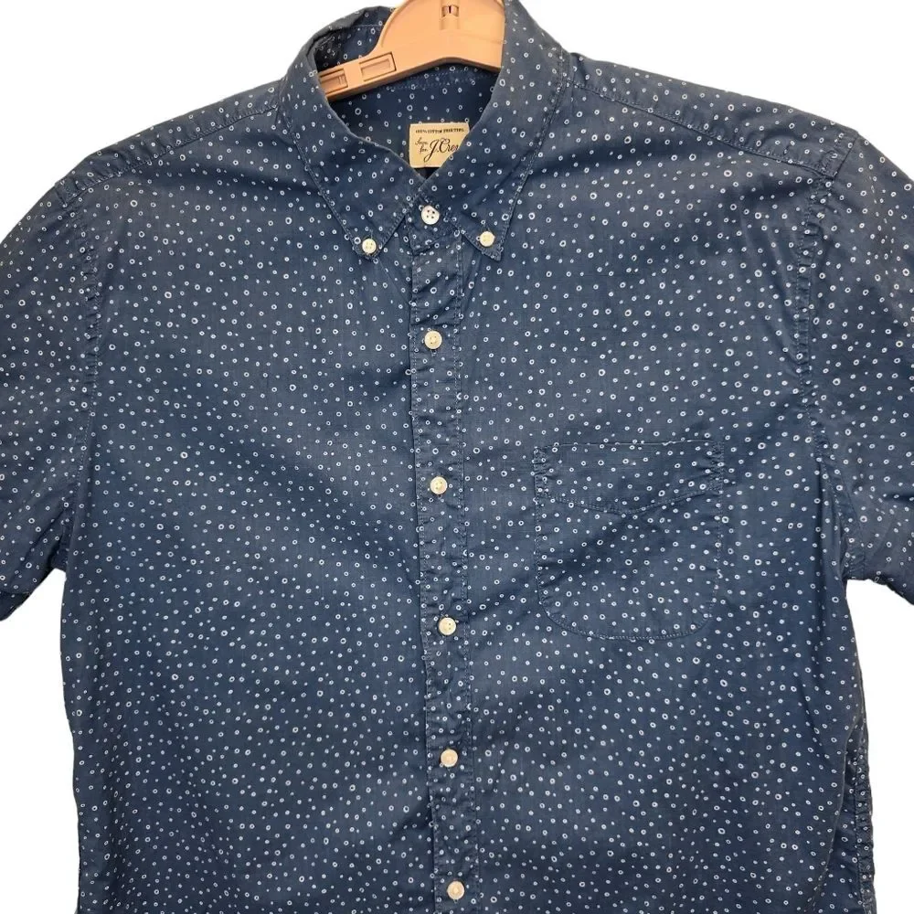 J. Crew Men's Blue Circle Print Casual Button Down Short Sleeve Shirt L